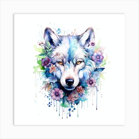 Wolf With Flowers Art Print