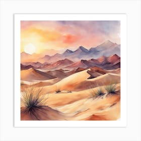 761475 Watercolor Painting Of A Desert Landscape, With Sa Xl 1024 V1 0 Art Print