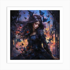 Girl With Butterflies Art Print