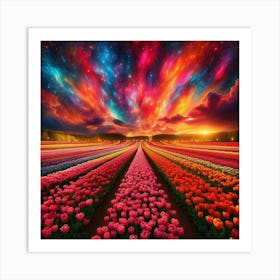 Tulip Field At Night Art Print