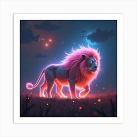 A Surreal Lion With A Mane Of Flowing, Neon Plasma Prowling Through An Otherworldly Savanna 1 Art Print