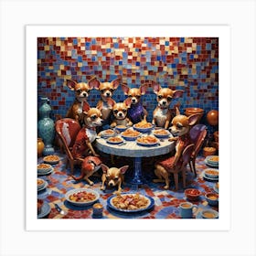 Chihuahuas Eating Dinner Art Print