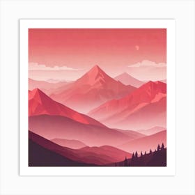 Misty mountains background in red tone 66 Art Print