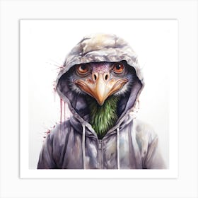 Watercolour Cartoon Ostrich In A Hoodie 3 Art Print