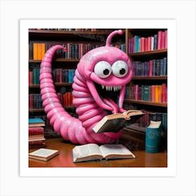 Pink Worm Reading Book Art Print