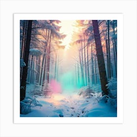 Firefly Winter, Forest, Smoke, Baby Blue, Pink, Yellow, Light Magenta, Art, 4k, Resolution, Photorea (1) Art Print