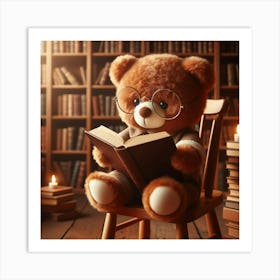 Teddy Bear Reading A Book Art Print