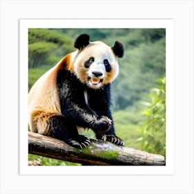 Panda Bear Sitting On A Branch Art Print