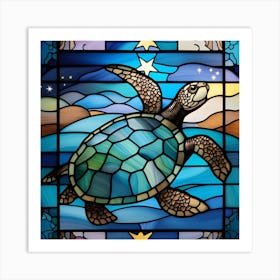 Sea turtle stained glass rainbow colors Art Print