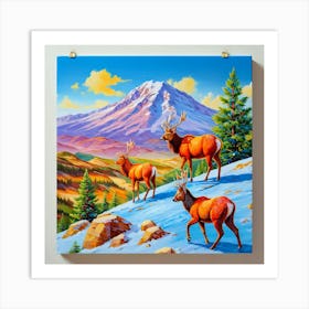 Elk In The Snow Art Print