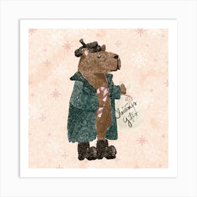 Christmas Capibara with Winter coat Art Print