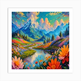 Flower Painting . Beautiful natural scenery painting art style Art Print