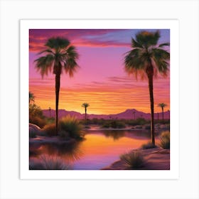 Sunset In Palm Trees Art Print