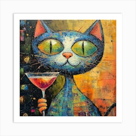 Cat With Martini 3 Art Print