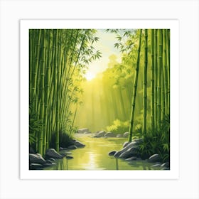 A Stream In A Bamboo Forest At Sun Rise Square Composition 399 Art Print