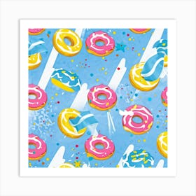 Abstract Happy Shower Scene Seamless Paper Design Featuring A Geometric Pattern Of Donuts With Ribb (5) Art Print