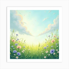 Dreamlike Watercolor Meadow With Floating Crystals 1 Art Print