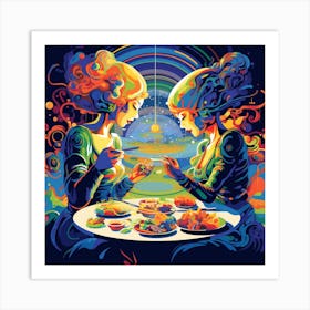 Two Women Eating At A Table Art Print