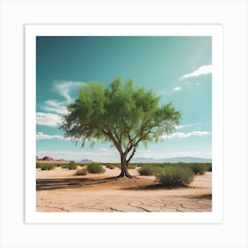 A Thriving Green Tree In The Middle Of A Dry Desert Art Print