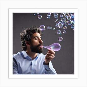 Man Blowing Soap Bubbles Art Print
