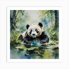 Panda Bear In Water Art Print