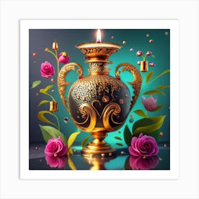 A vase of pure gold studded with precious stones 12 Art Print
