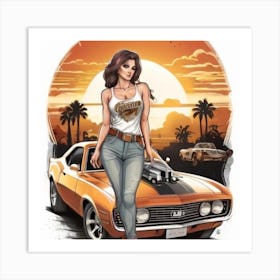 Girl With The Muscle Car Art Print