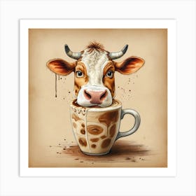 Cow In A Cup Of Coffee Art Print