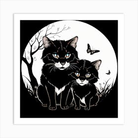 Black Cats In The Moonlight Art Print