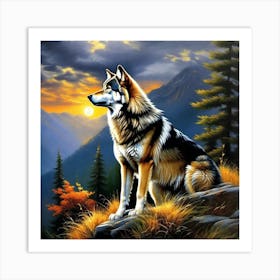 Wolf At Sunset Art Print