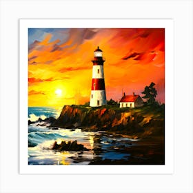 Guiding Light A Lighthouse Sunset Art Print