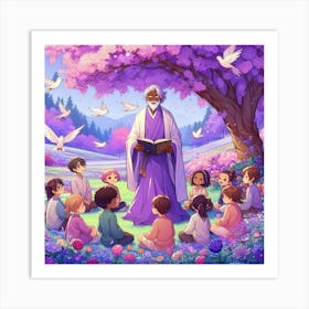 Boy Reads To Children Art Print