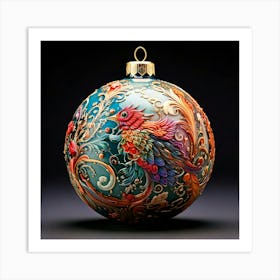 Firefly Photorealistic, Hyper Detailed, Xmas Ball, Creature, Painted Porcelain, Vibrant Colors, Chri (11) Art Print