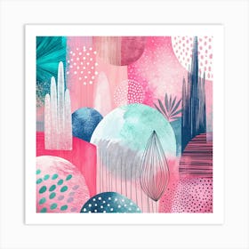 Pink And Blue Abstract Painting Art Print