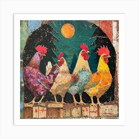 Retro Kitsch Rooster Collage 3 Art Print