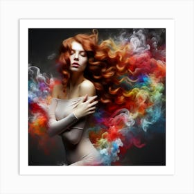 Beautiful Woman With Colorful Hair 1 Art Print