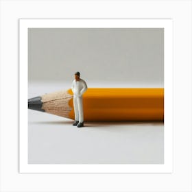 Portrait Of A Man Standing Next To A Pencil Art Print