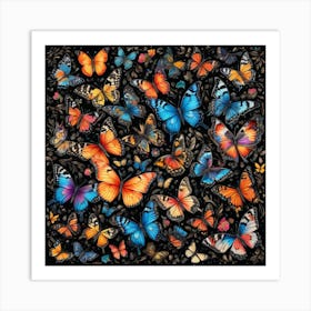 Butterflies On A Black Background 1 Art Print