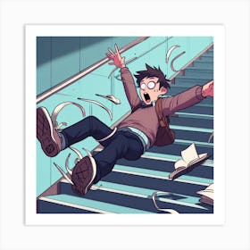 Boy Falling Down The Stairs Art Print