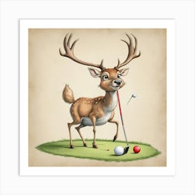 Deer On The Golf Course Art Print