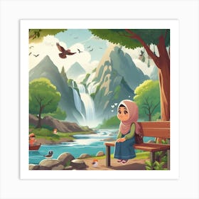 Baby Girl Near River Art Print