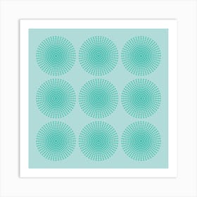 ARIES MANDALA Calming Boho Meditation Abstract Geometric in Turquoise on Aqua Art Print