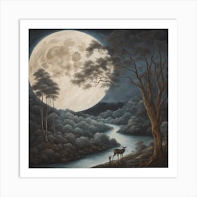 Full Moon Over The River Art Print