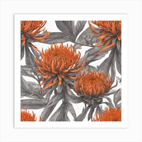 0 Waratah Orange Detailed Drawing Art Print Art Print