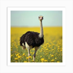 Ostrich In Wildflower Field 1 Art Print