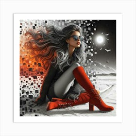 Girl In Red Boots 2 Art Print