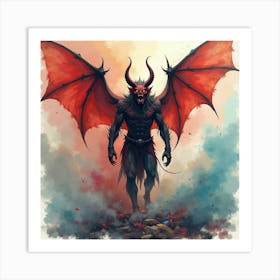 Demon Amidst A Colorful Watercolor Chaos 1 Art Print