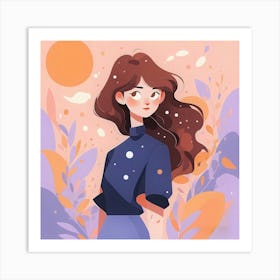 Cartoon Girl With Long Hair Art Print