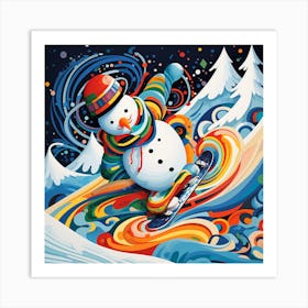 Snowman Snowboarding 1 Art Print