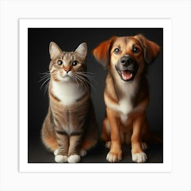 Portrait Of Cat And Dog 1 Art Print